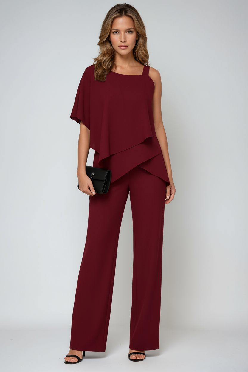 Luxe Dames 2-delige Set met Asymmetrische Top en Wijde Pijpen