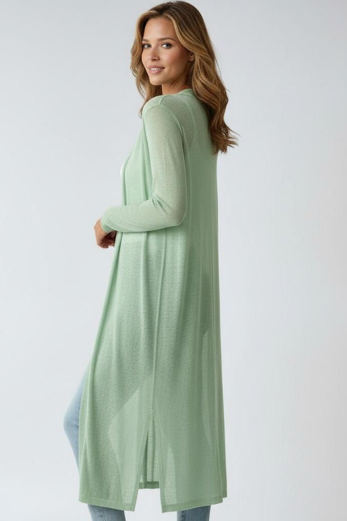 Comfortabele Dames Lange Cardigan Met Open Voorkant En Split