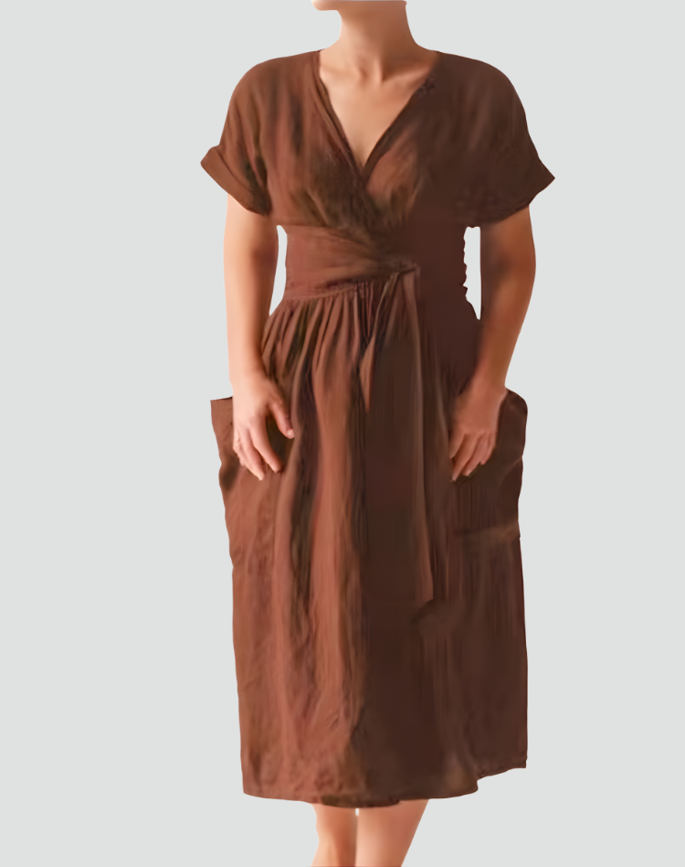 Lynne | Linen wrap dress with waist belt and pockets