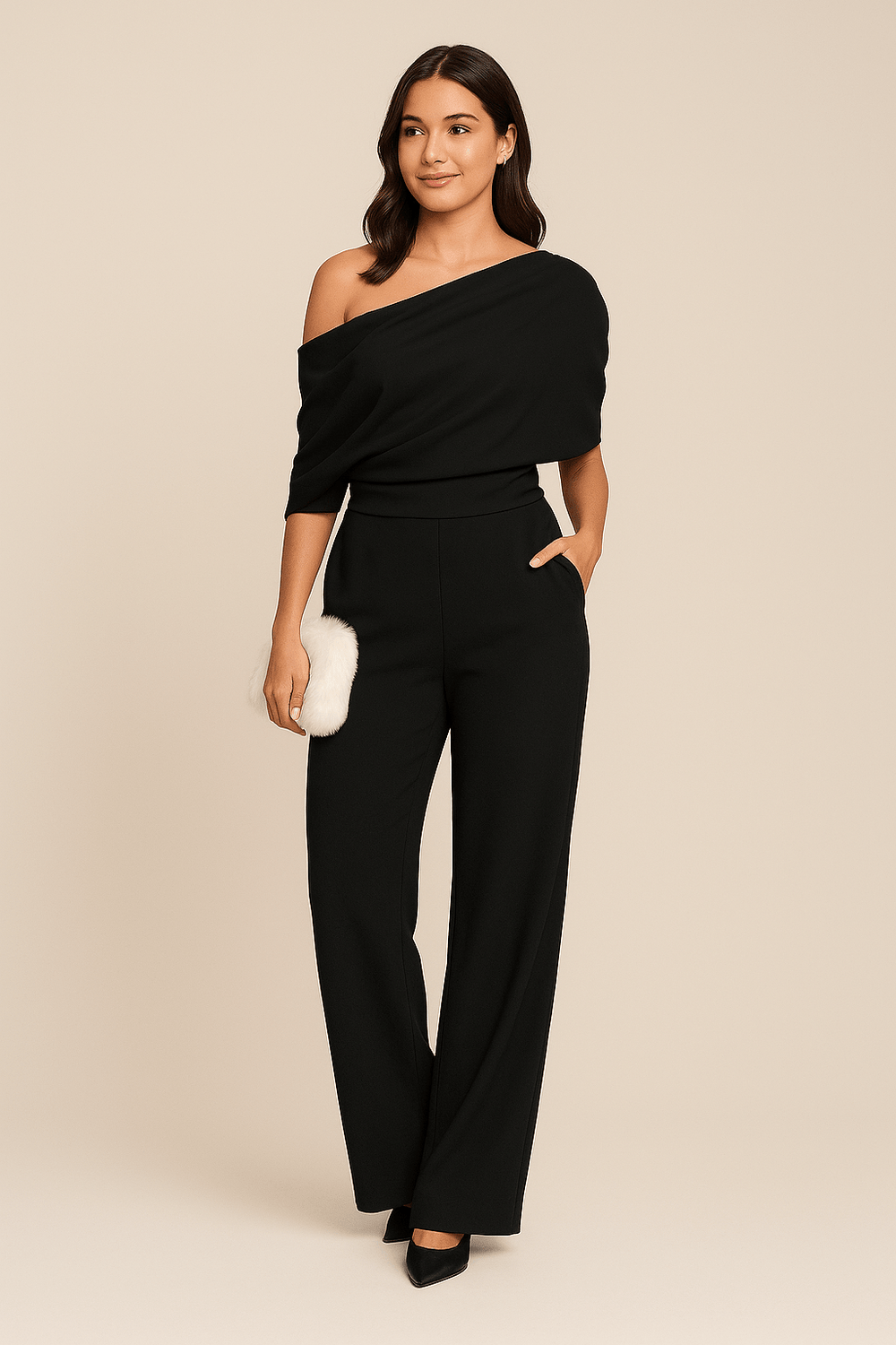 Elegant Women's Jumpsuit With One Shoulder Neck And Wide Legs