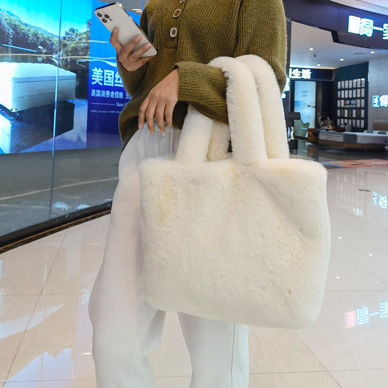 Luxe Dames Shopper Tas met Teddy Look en Ruime Inhoud