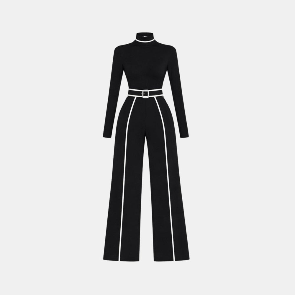 Combinaison Femme Élégante Cintrée Col Montant et Pantalon Large