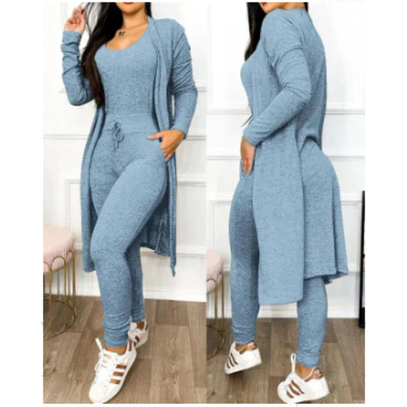 Trendy Dames 3-Delige Loungewear Set met Lange Vest