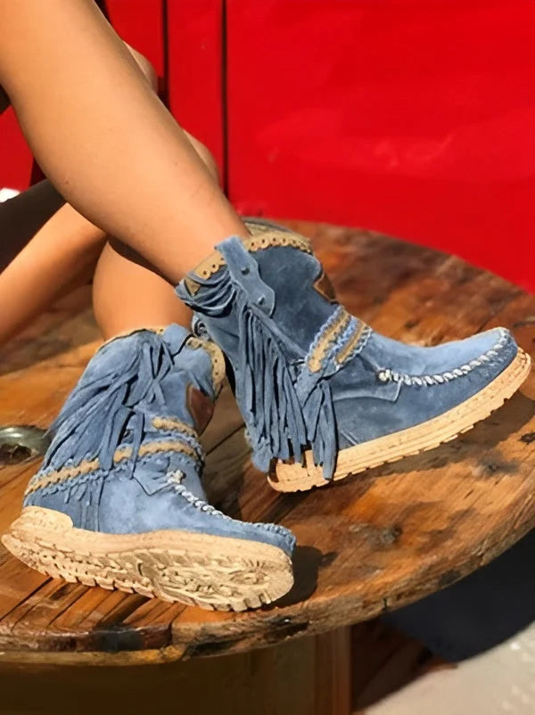 Liliana | Boho Cowboy Enkelboots met Speelse Fringes