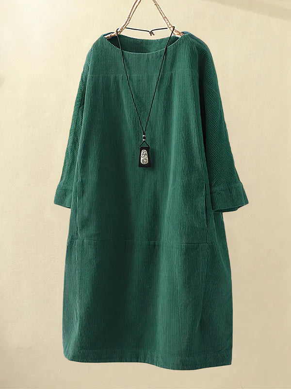 Luchtige Corduroy Midi Jurk Met Losse Pasvorm voor Dames