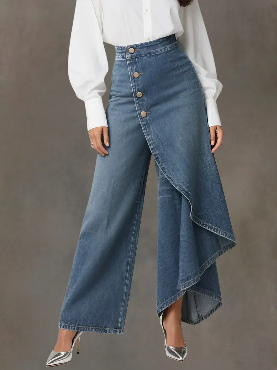 High Waist Wide Leg Denim Pants for Women