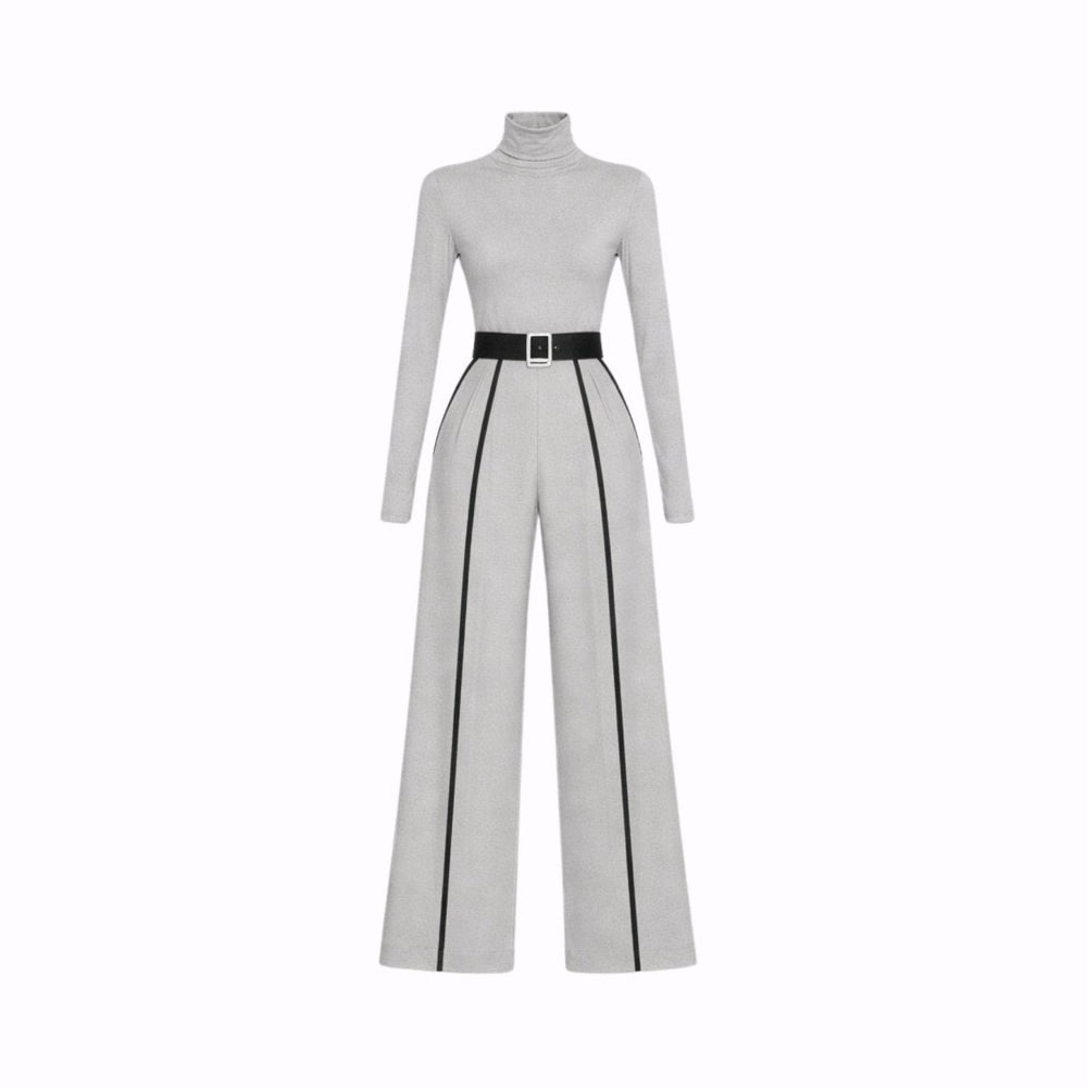 Combinaison Femme Élégante Cintrée Col Montant et Pantalon Large