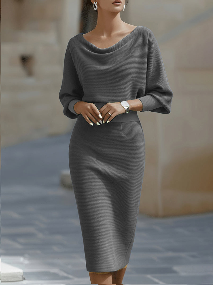 Robe midi bodycon chic pour femmes avec manches longues et col bateau