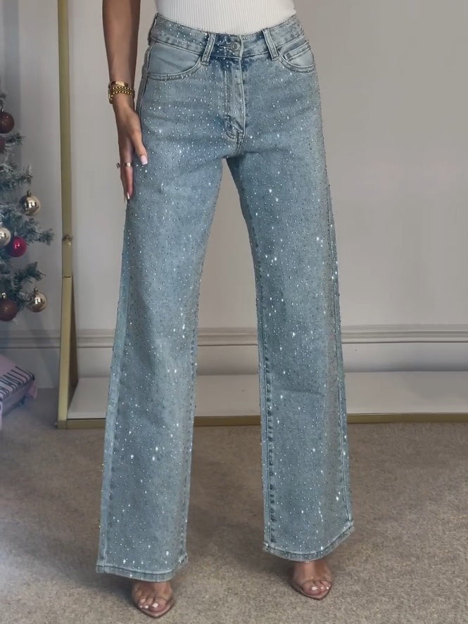 Jean Taille Haute Pailleté Étincelant pour Femme