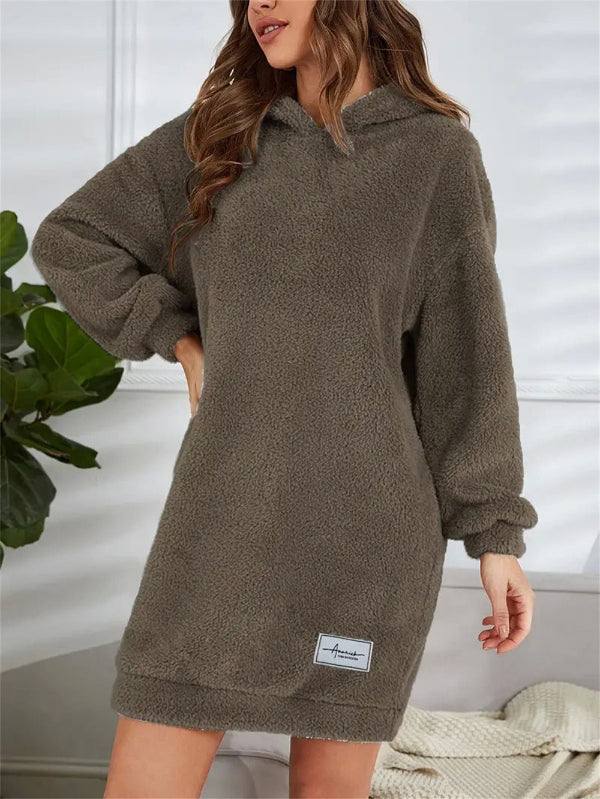 Zachte Mini Dames Teddy Jurk met Hoodie