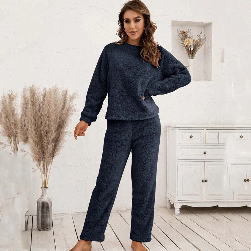 Zachte Teddy Dames Loungewear Set met Lange Mouwen