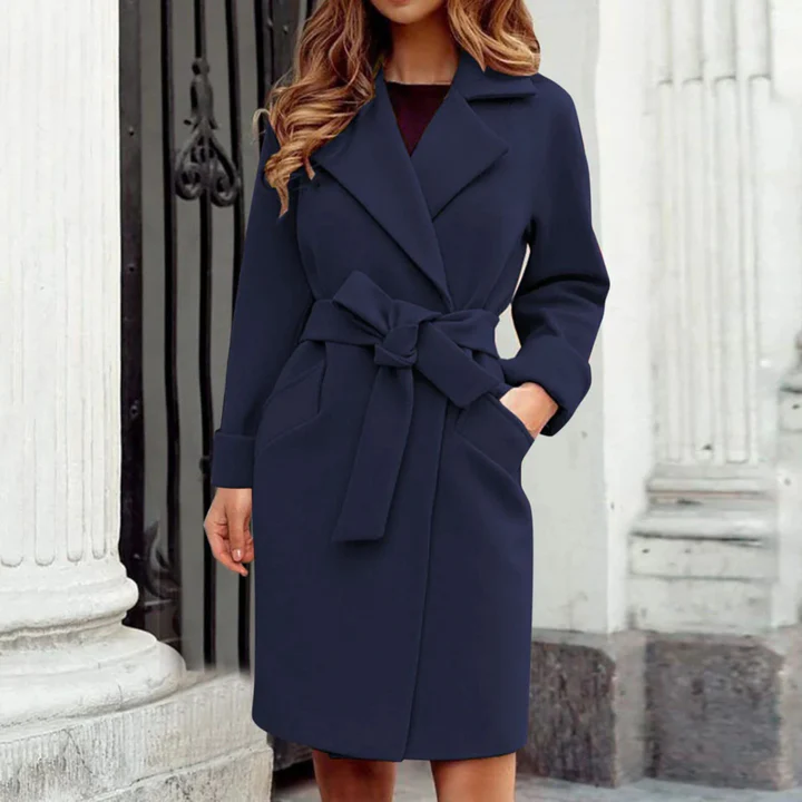 Stijlvolle Dames Wolmix Trenchcoat Winterjas met Ceintuur