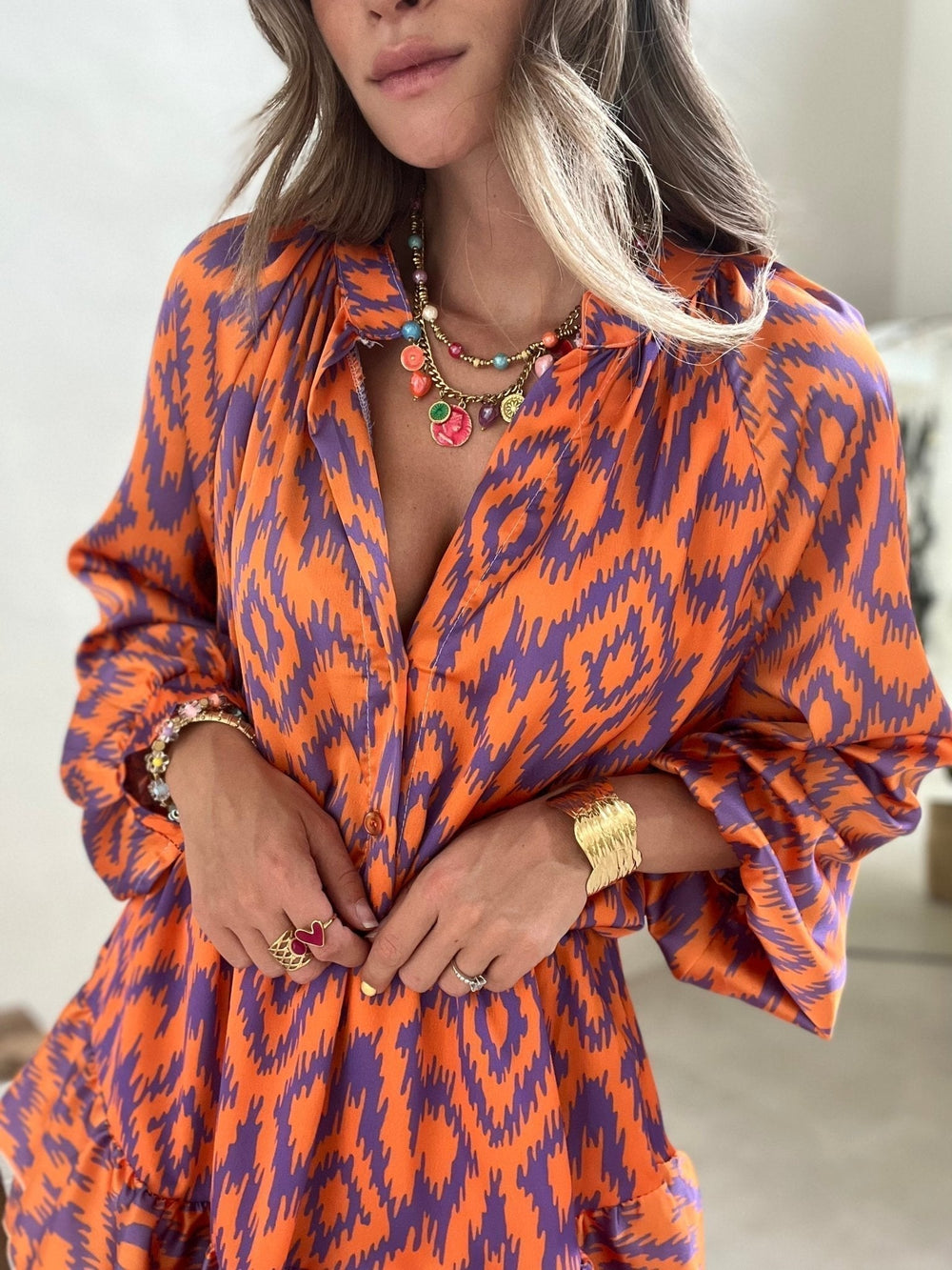 Combishort orange d'été pour femmes avec manches longues et volants