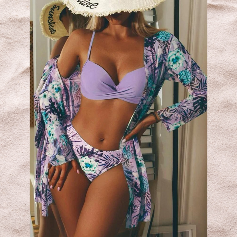 Lara | Drie Delige Bikini Set Met Bloemenprint