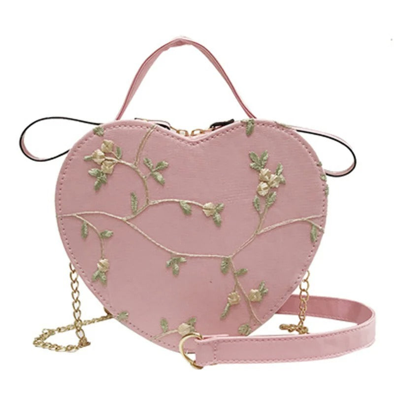 Lanza | Hartvormige Crossbody met Bloemenborduursel