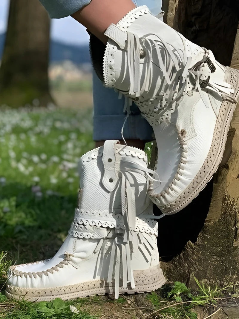 Liliana | Boho Cowboy Enkelboots met Speelse Fringes