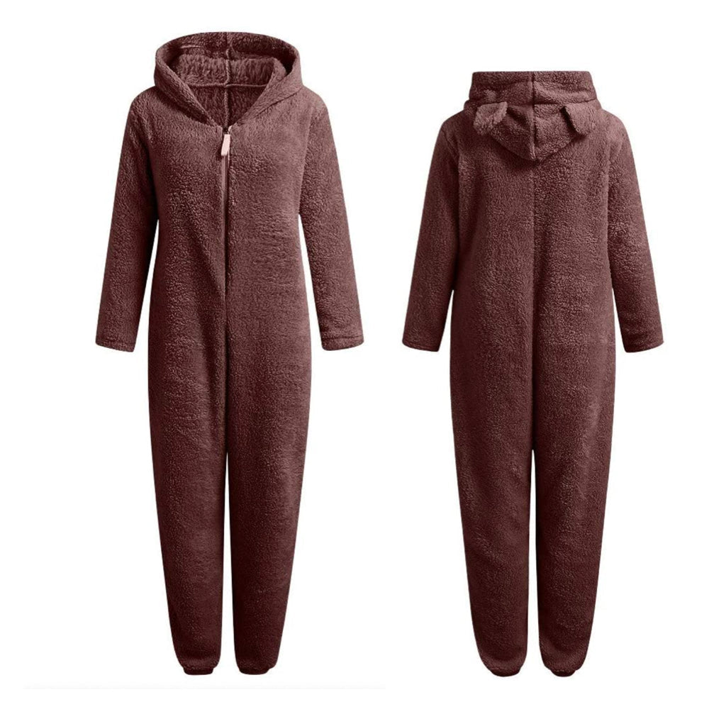 Stijlvolle Winterse Fleece Onesie met Capuchon en Rits voor Vrouwen