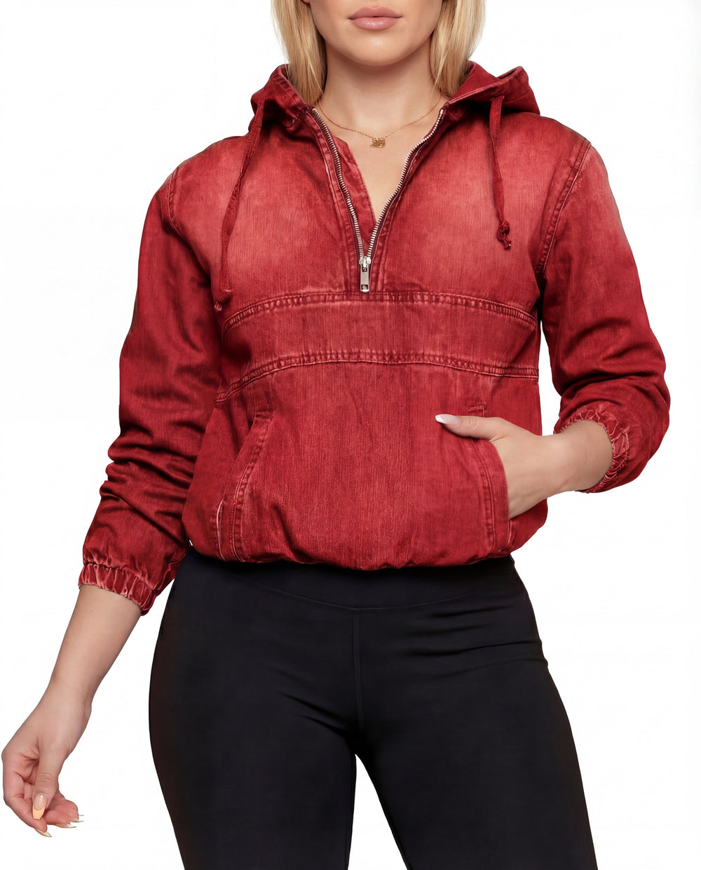 Casual Women's Denim Hoodie with Zipper and Hood