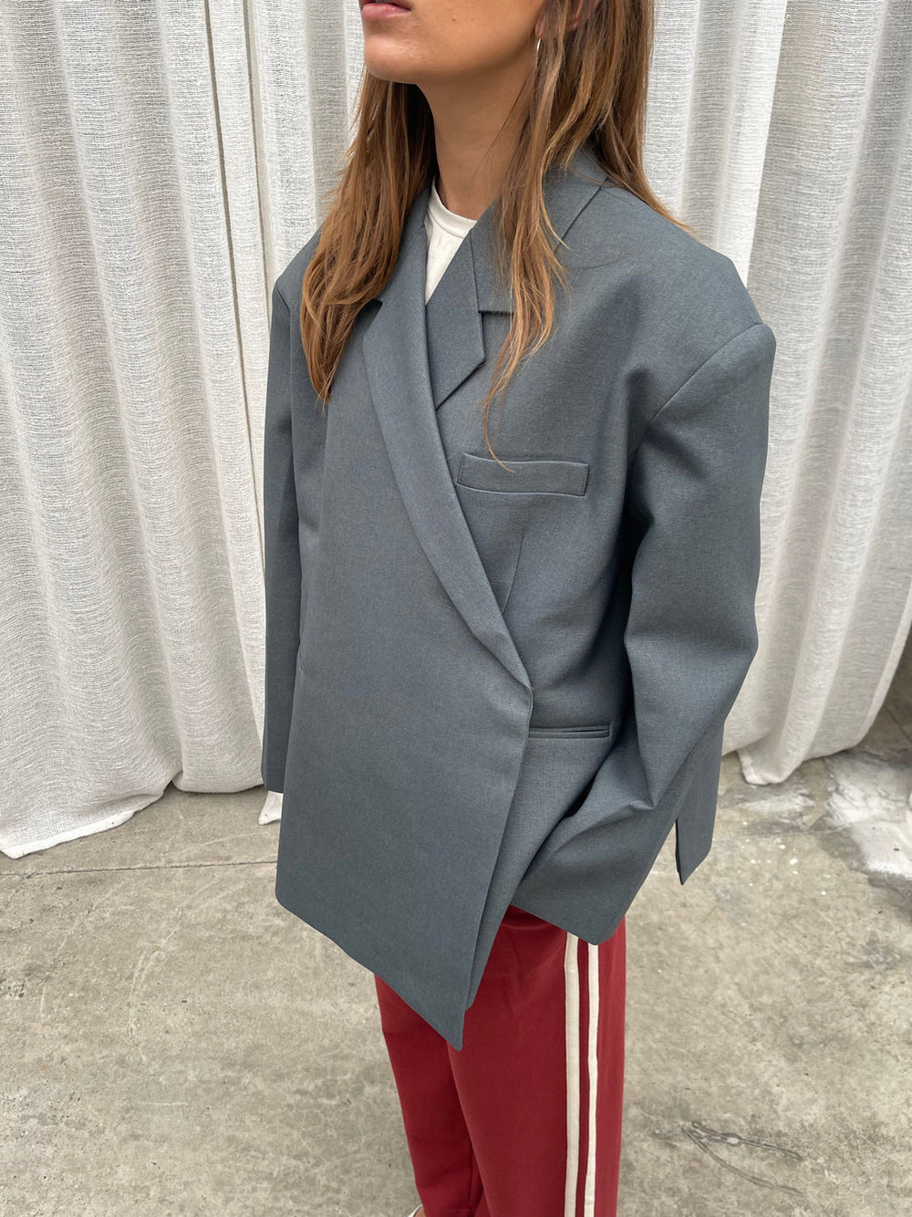 Oversize Stylowa Damska Marynarka z Prostymi Ramionami