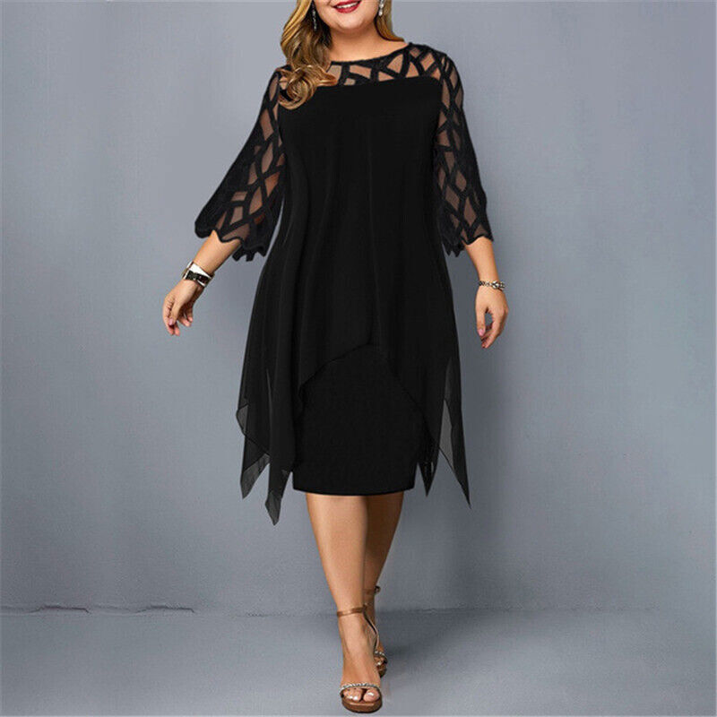 Robe midi stylée avec superposition asymétrique en chiffon