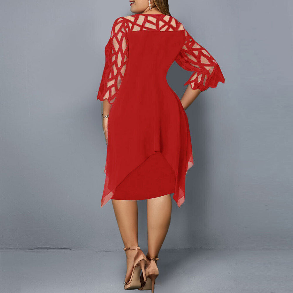 Robe midi stylée avec superposition asymétrique en chiffon