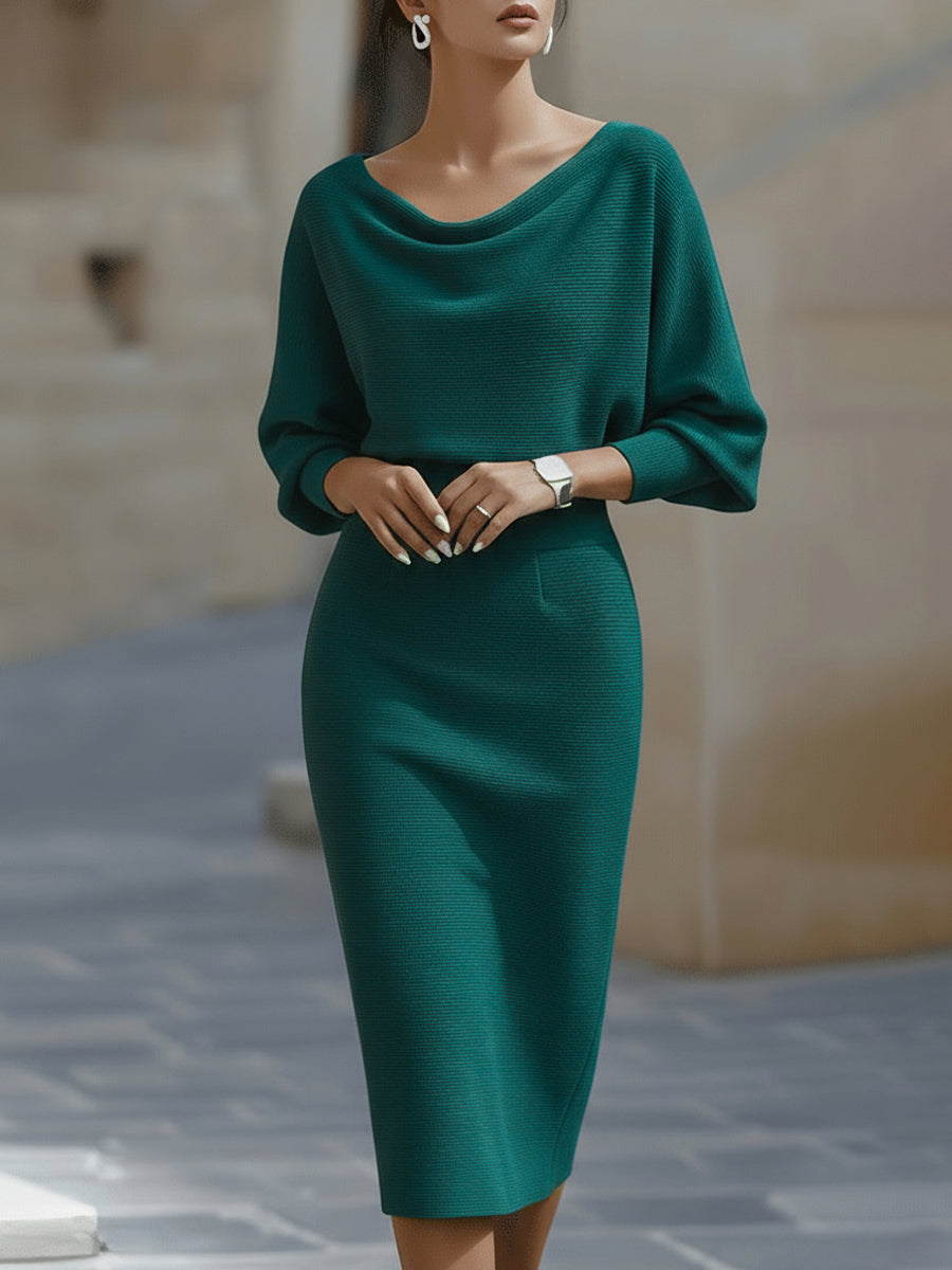 Robe midi bodycon chic pour femmes avec manches longues et col bateau