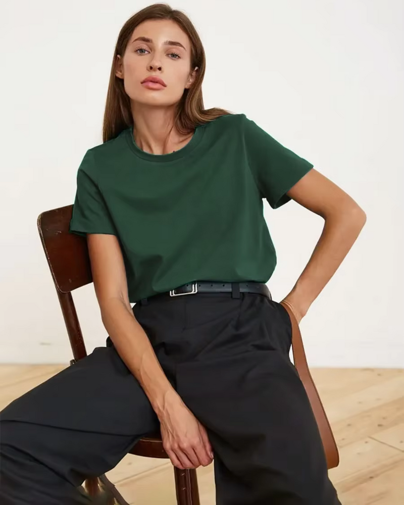 Basic Katoenen T Shirt Met Ronde Hals Voor Dames