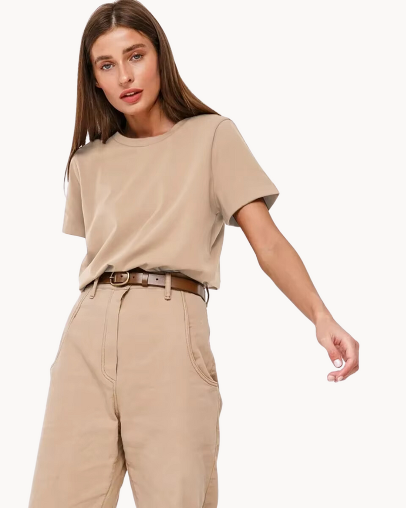 Basic Katoenen T Shirt Met Ronde Hals Voor Dames