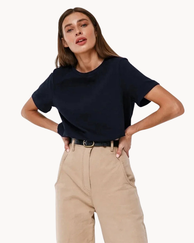 Basic Katoenen T Shirt Met Ronde Hals Voor Dames