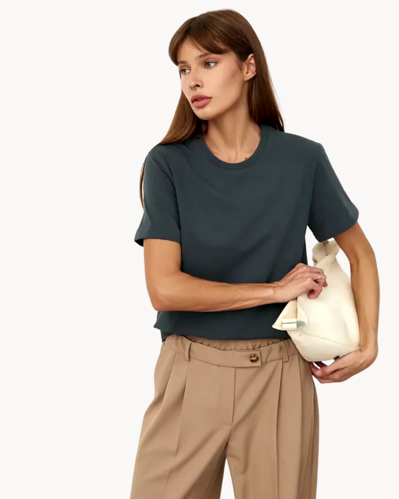 Basic Katoenen T Shirt Met Ronde Hals Voor Dames