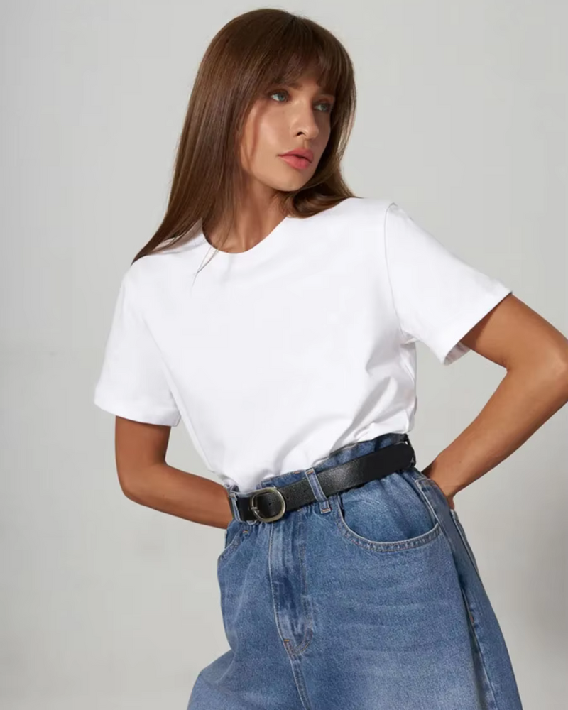 Basic Katoenen T Shirt Met Ronde Hals Voor Dames