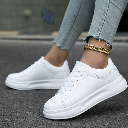 Witte Comfortabele Dames Sneakers met Dikke Zool