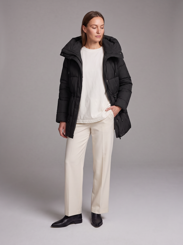 Gewatteerde Dames Winterparka met Capuchon en Tunnelkoord