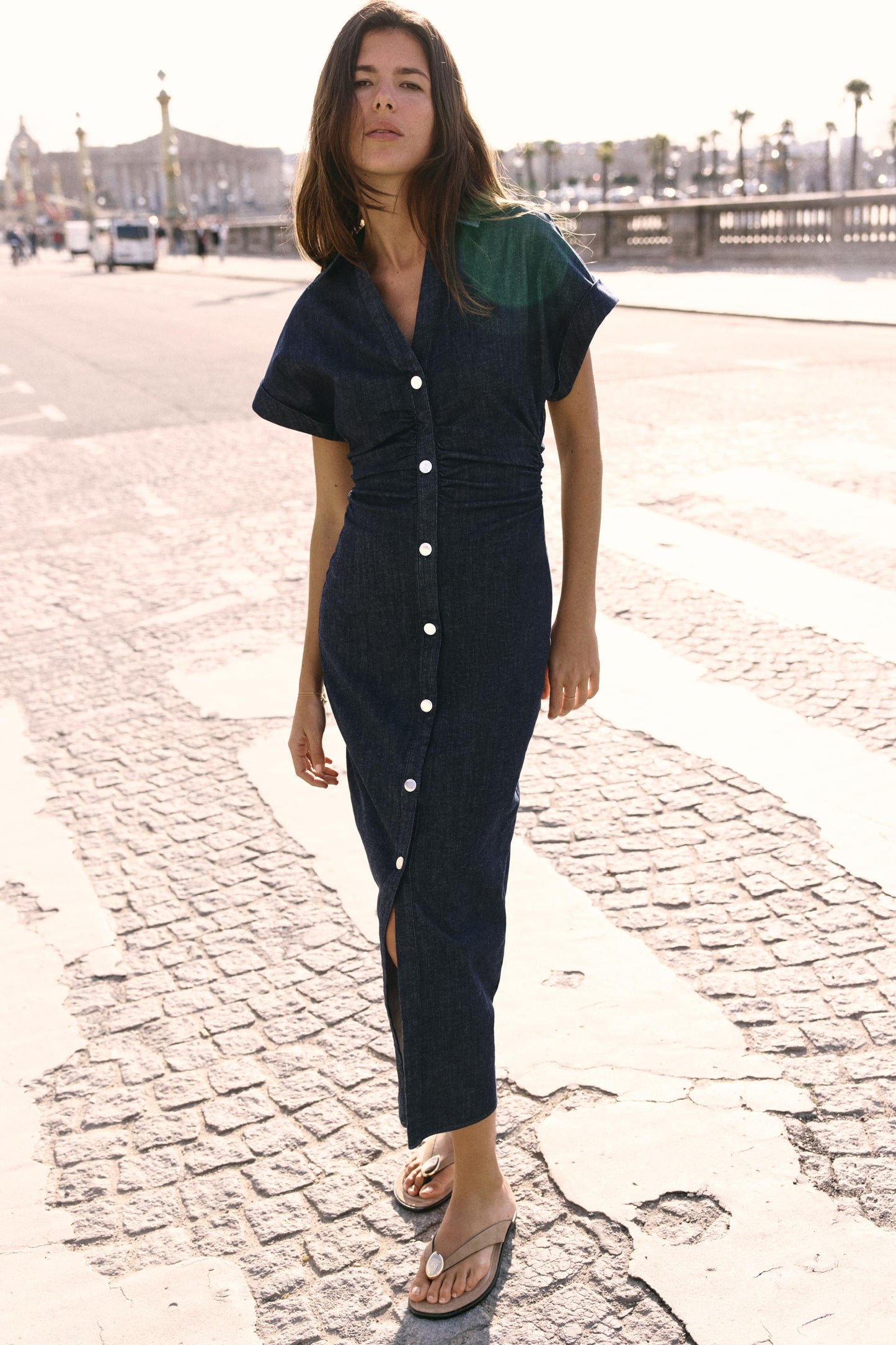 Victoria | Donkerblauwe Denim Jurk - Midi
