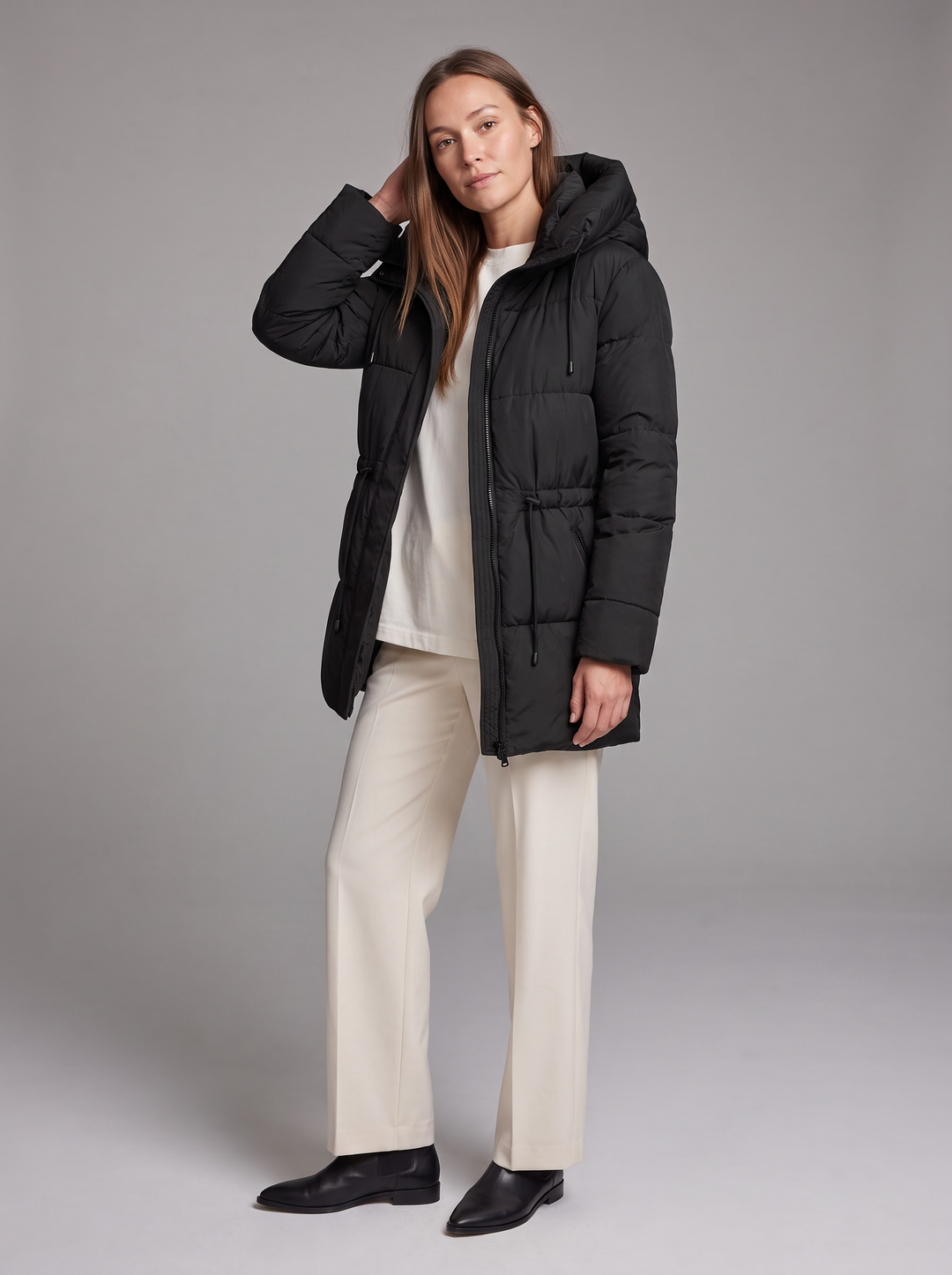 Gewatteerde Dames Winterparka met Capuchon en Tunnelkoord