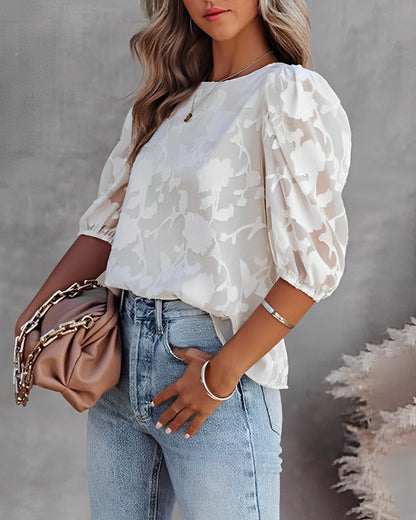Elegante Stijlvolle Dames Blouse Met Korte Pofmouwen
