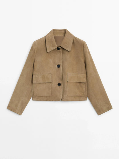 Getailleerde Dames Jas met Suede Look en Korte Pasvorm