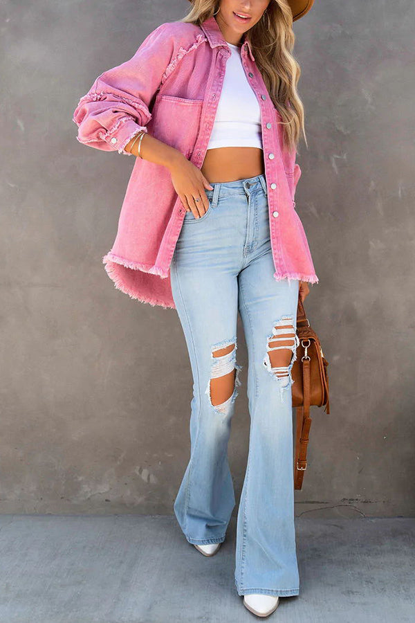 Allma | Casual Oversized Denim Jack met Gerafelde Details