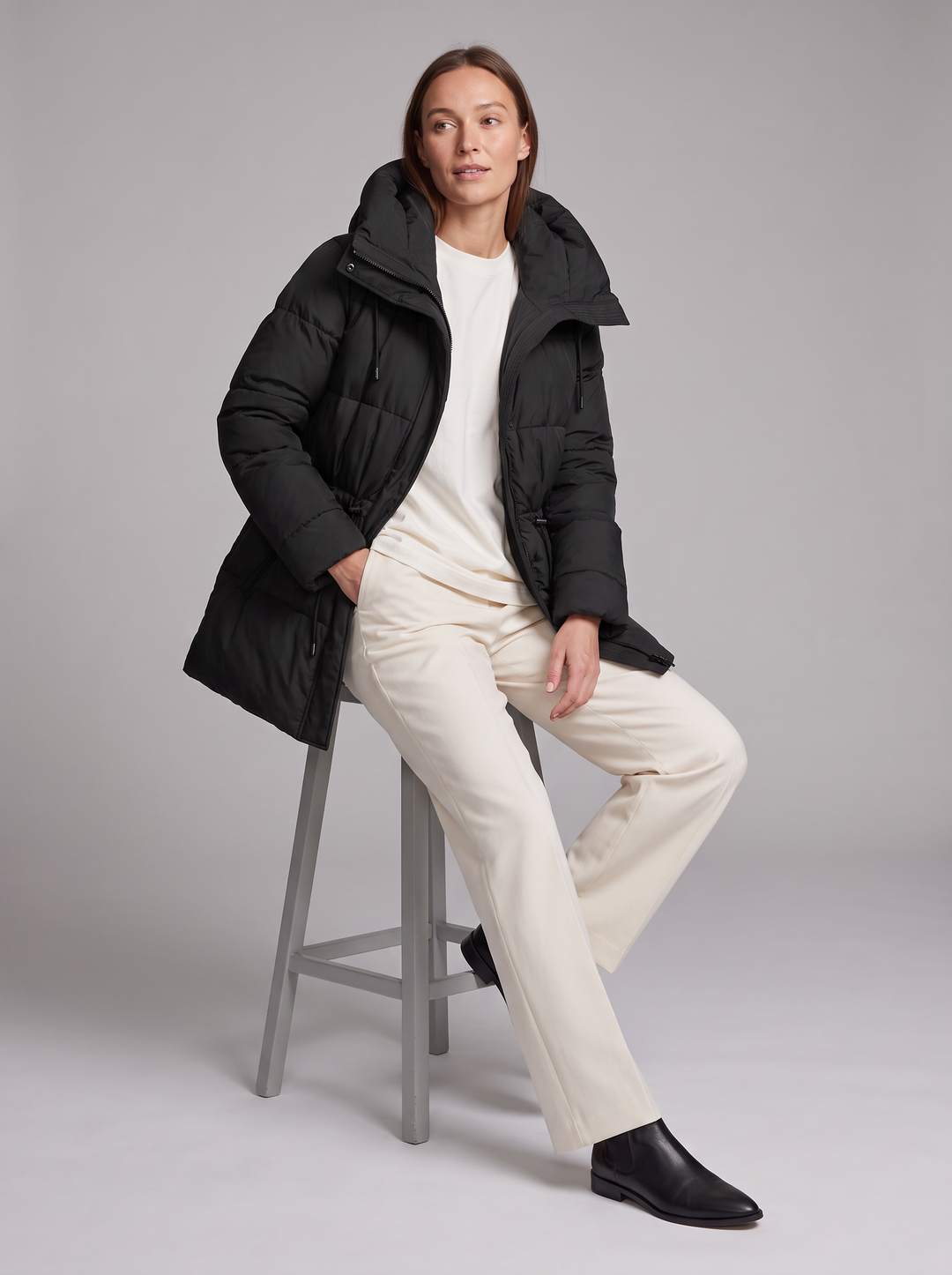 Gewatteerde Dames Winterparka met Capuchon en Tunnelkoord