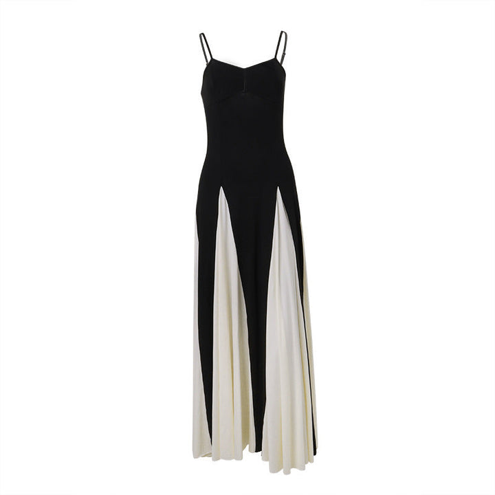 Galajurk Maxi A lijn voor Dames met Spaghettibandjes Zwart Wit Colorblock