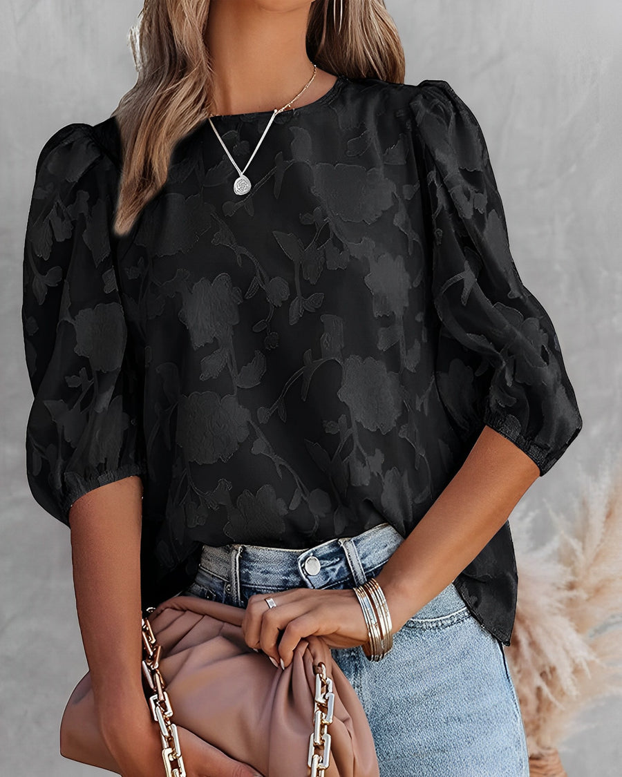 Elegante Stijlvolle Dames Blouse Met Korte Pofmouwen