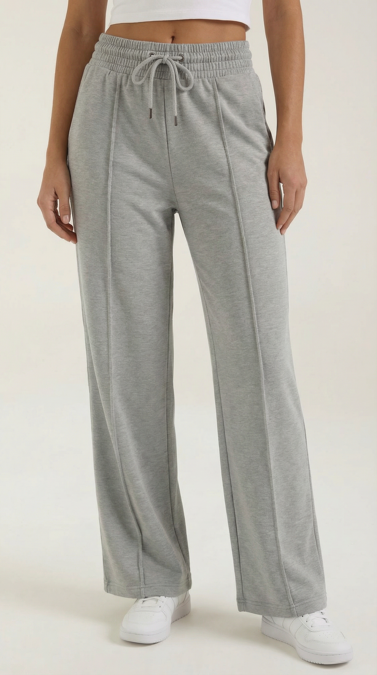 Sporty Gray Women's Joggers with Drawstring and Wide Legs