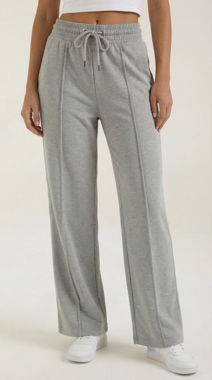 Sporty Gray Women's Joggers with Drawstring and Wide Legs
