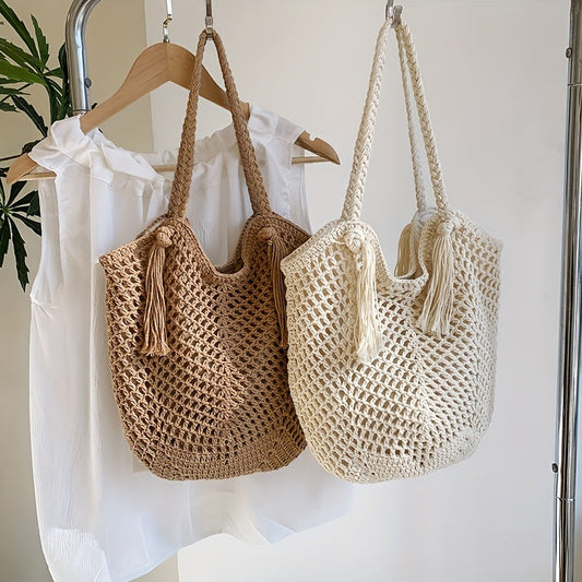 Zomerse Boho Gevlochten Dames Shopper Tas met Handvatten