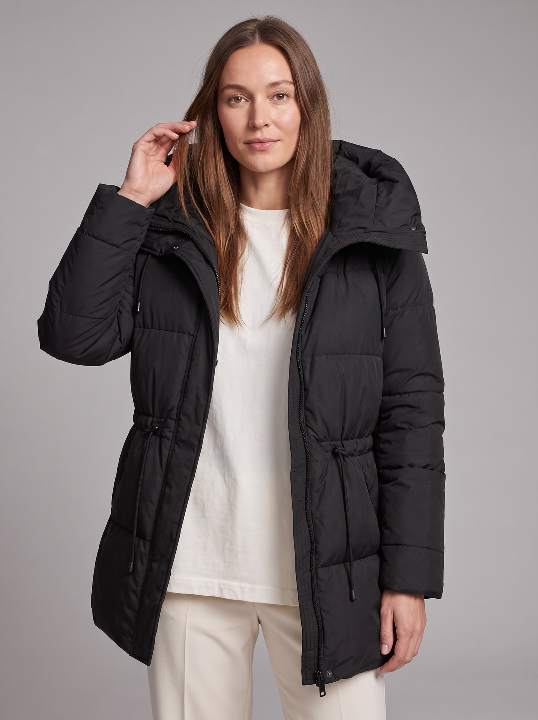 Gewatteerde Dames Winterparka met Capuchon en Tunnelkoord