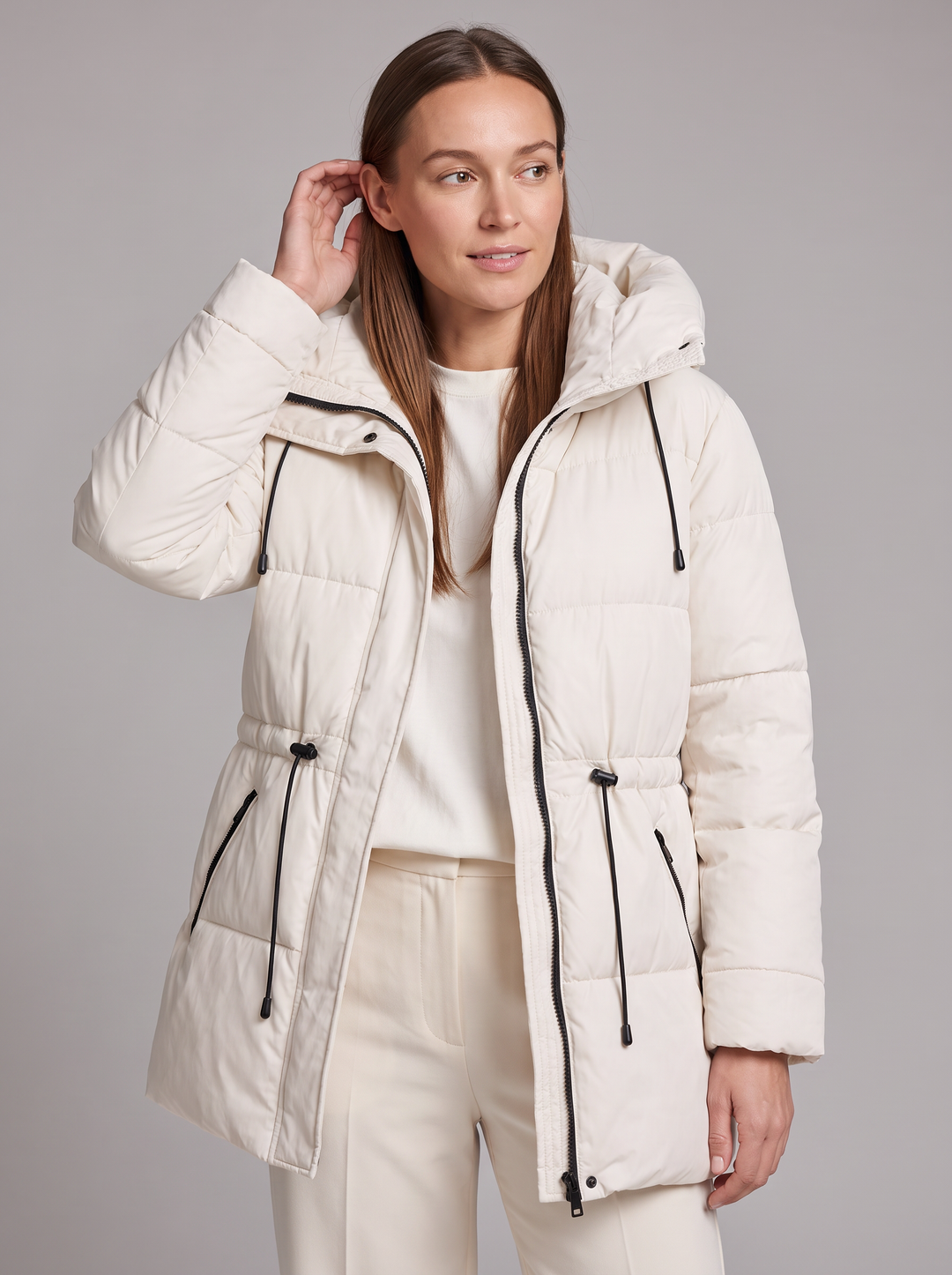 Gewatteerde Dames Winterparka met Capuchon en Tunnelkoord