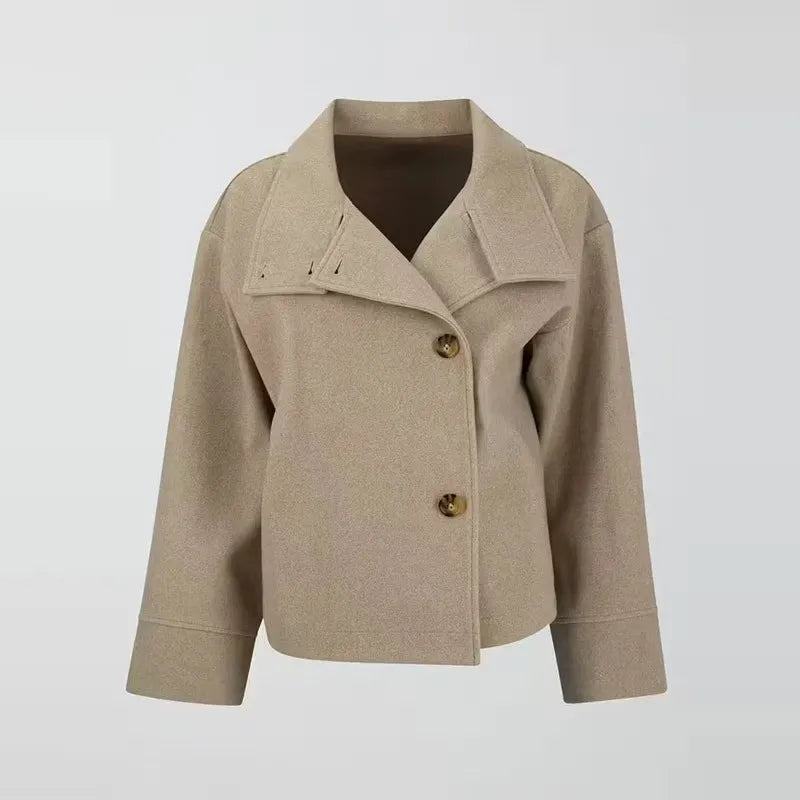 Modny damski zimowy płaszcz peacoat z kołnierzem i krótką długością