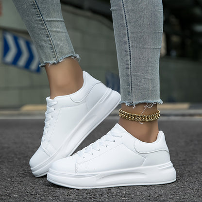 Witte Comfortabele Dames Sneakers met Dikke Zool