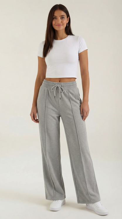 Sporty Gray Women's Joggers with Drawstring and Wide Legs