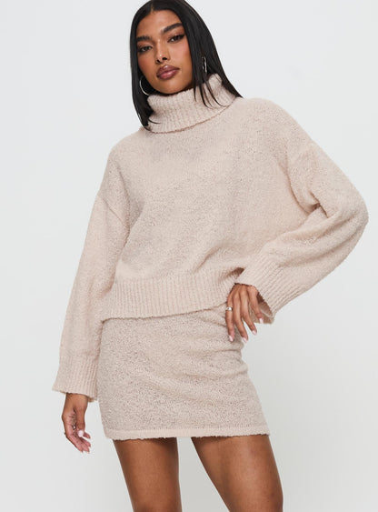Zachte Dames Gebreide Sweater Set met Coltrui en Mini Rok